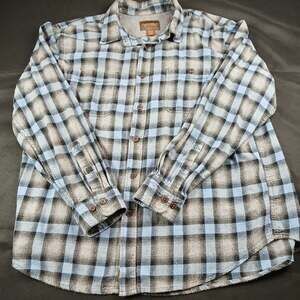 Northwest Territory Flannel Shirt Mens XL Blue Tan Plaid Cotton Long Sleeve